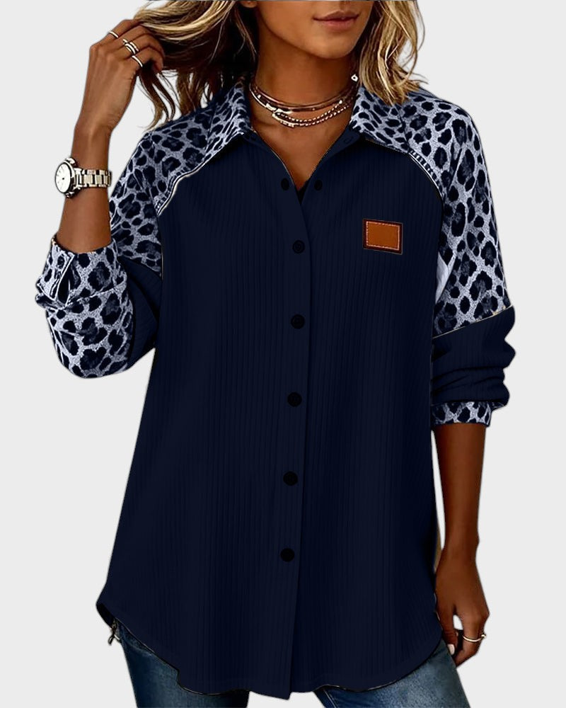 Oralynesse - Chemise Boutonnée Bicolore à Détails Léopard