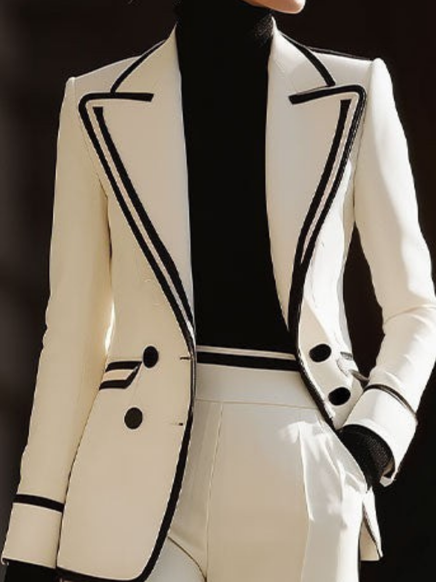 Praxine - Ensemble Femme Tailleur Élégant Blazer Double Boutonnage et Pantalon Large