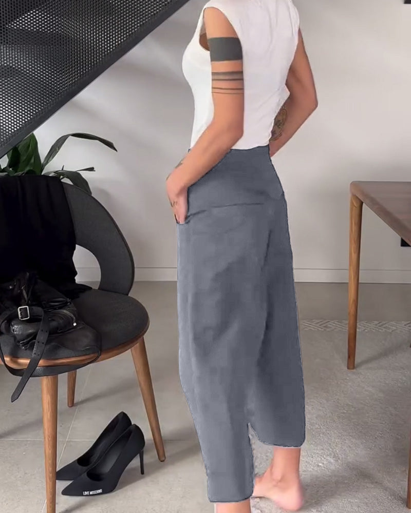 Blair - Pantalon femme large asymétrique pour bureau et quotidien
