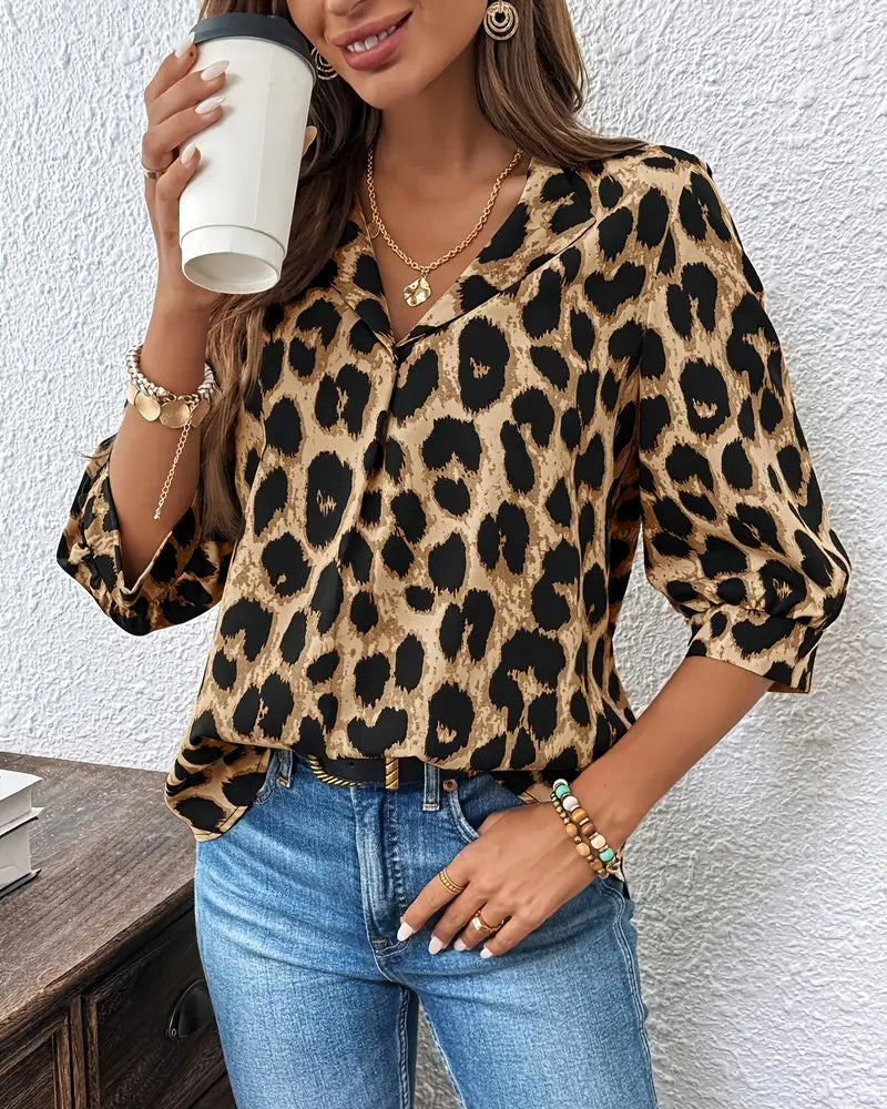 Astoria - Blouse à Manches Mi-Longues Imprimé Léopard Large