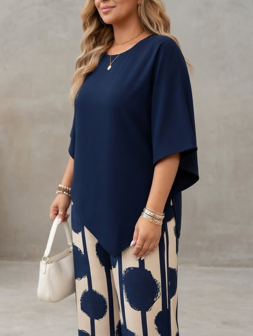Lunoria - Ensemble femme deux pièces avec haut asymétrique et pantalon imprimé