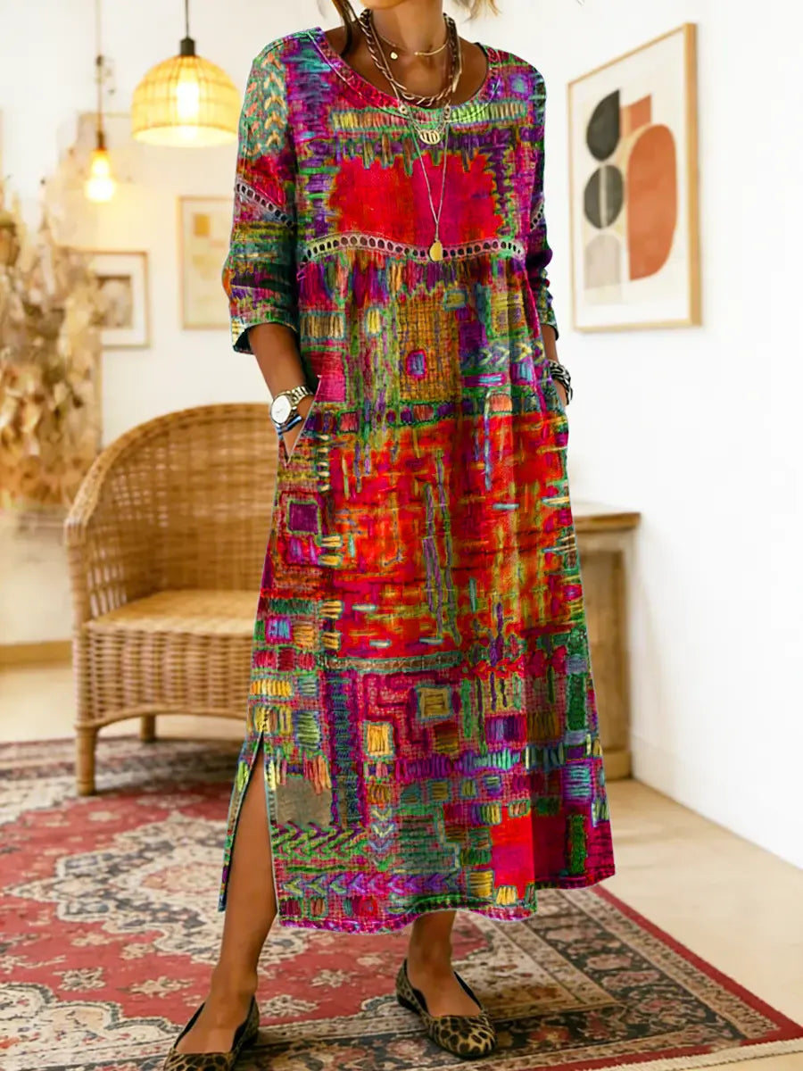 Lunethra - Robe Denim Patchwork Ethnique Femme