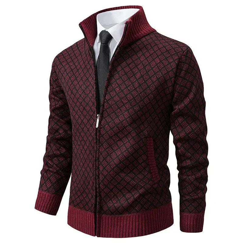 Fabian - Cardigan homme zippé col montant tricot jacquard coupe moderne