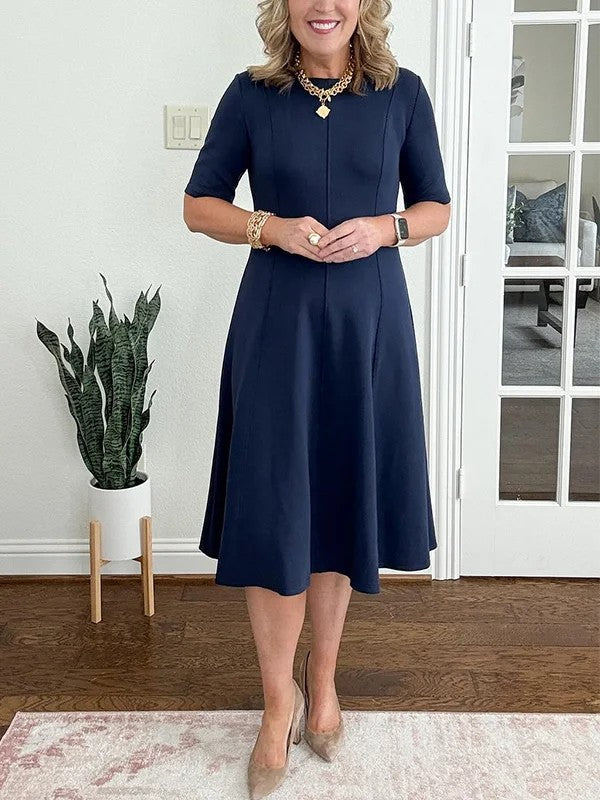 Quirinae - Robe Midi Élégante À Coupe Évasée Et Manches