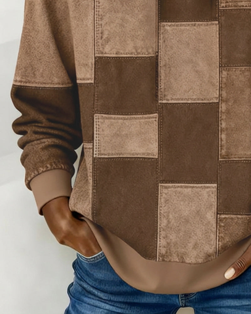 Gwenarissa - Sweat à Capuche Patchwork Denim Moderne