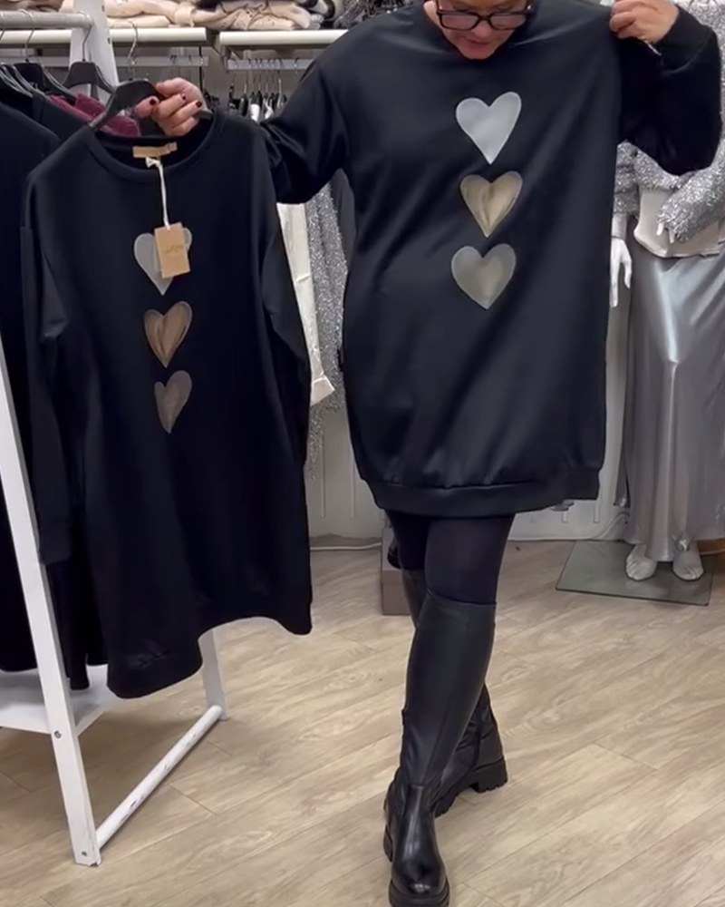 Francine - Sweat-shirt Femme Cœur Imprimé Manches Longues