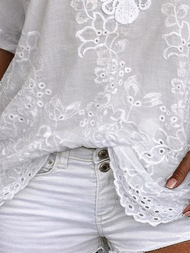Cavoria - Blouse femme blanche en dentelle brodée