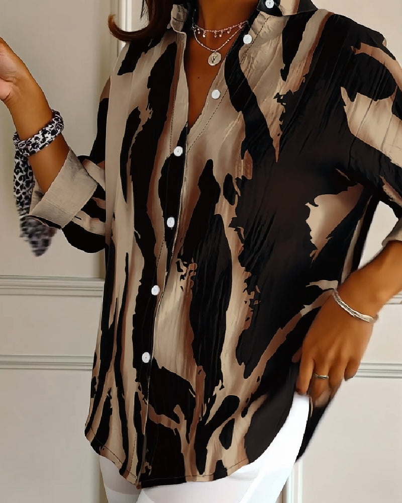 Telyra - Blouse Col Montant Imprimé Irrégulier