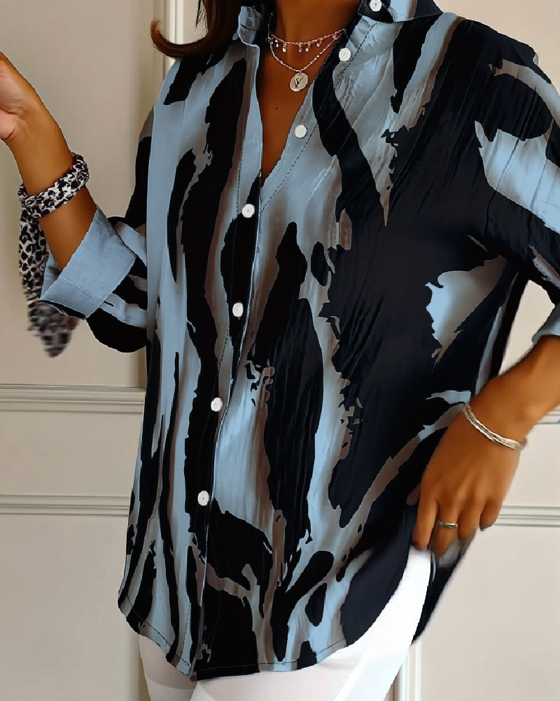 Telyra - Blouse Col Montant Imprimé Irrégulier