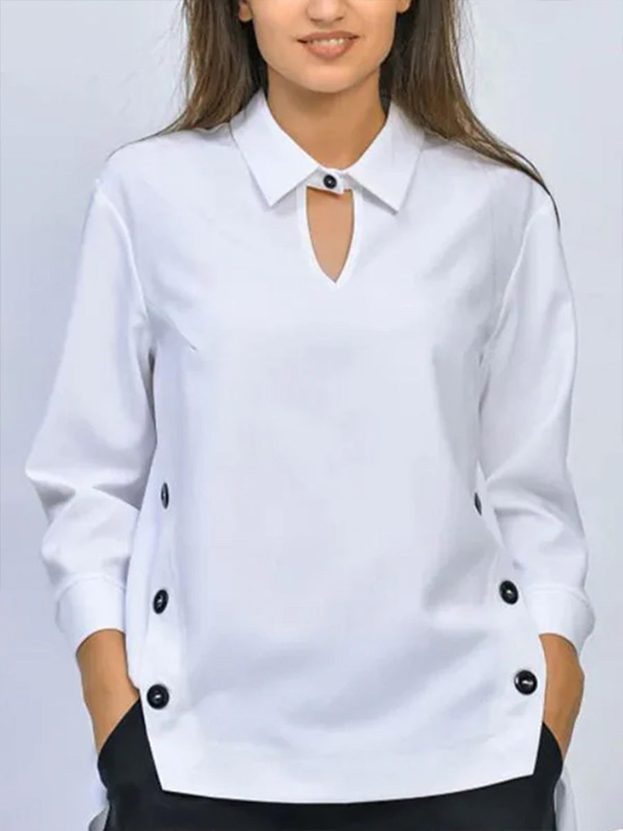 Pryxa - Chemisier femme col classique ouverture élégante manches longues minimaliste