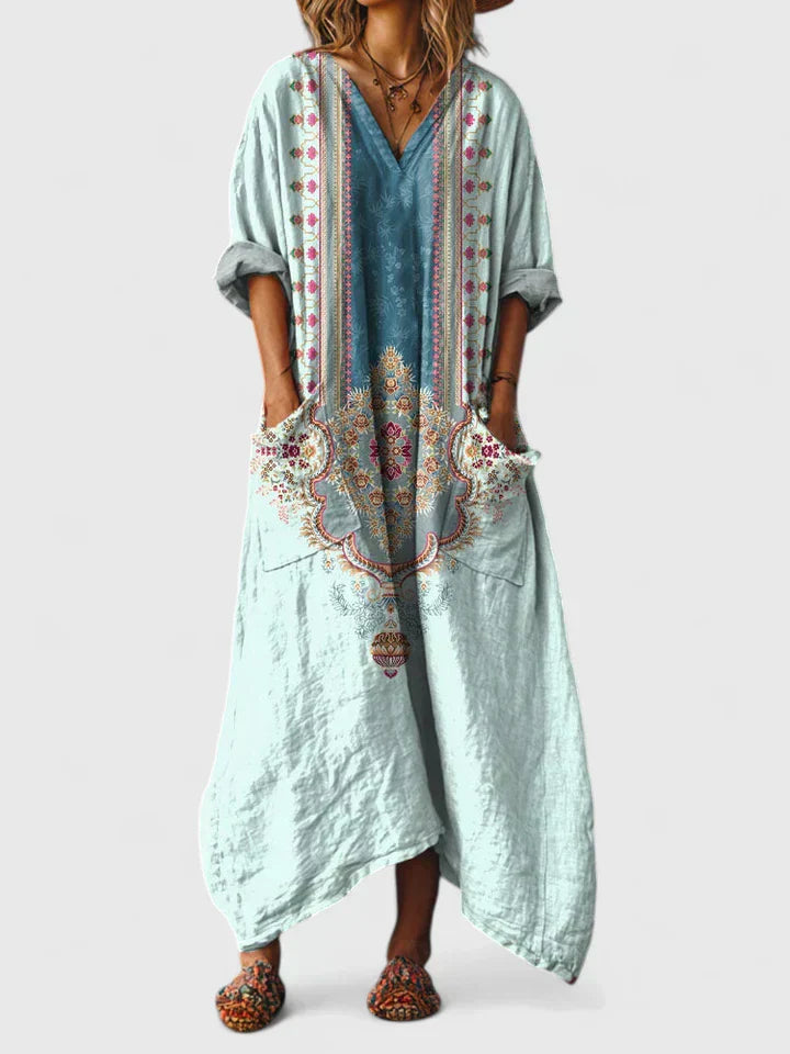 Grazelle - Robe Longue Fluide Imprimée Style Bohème Élégant