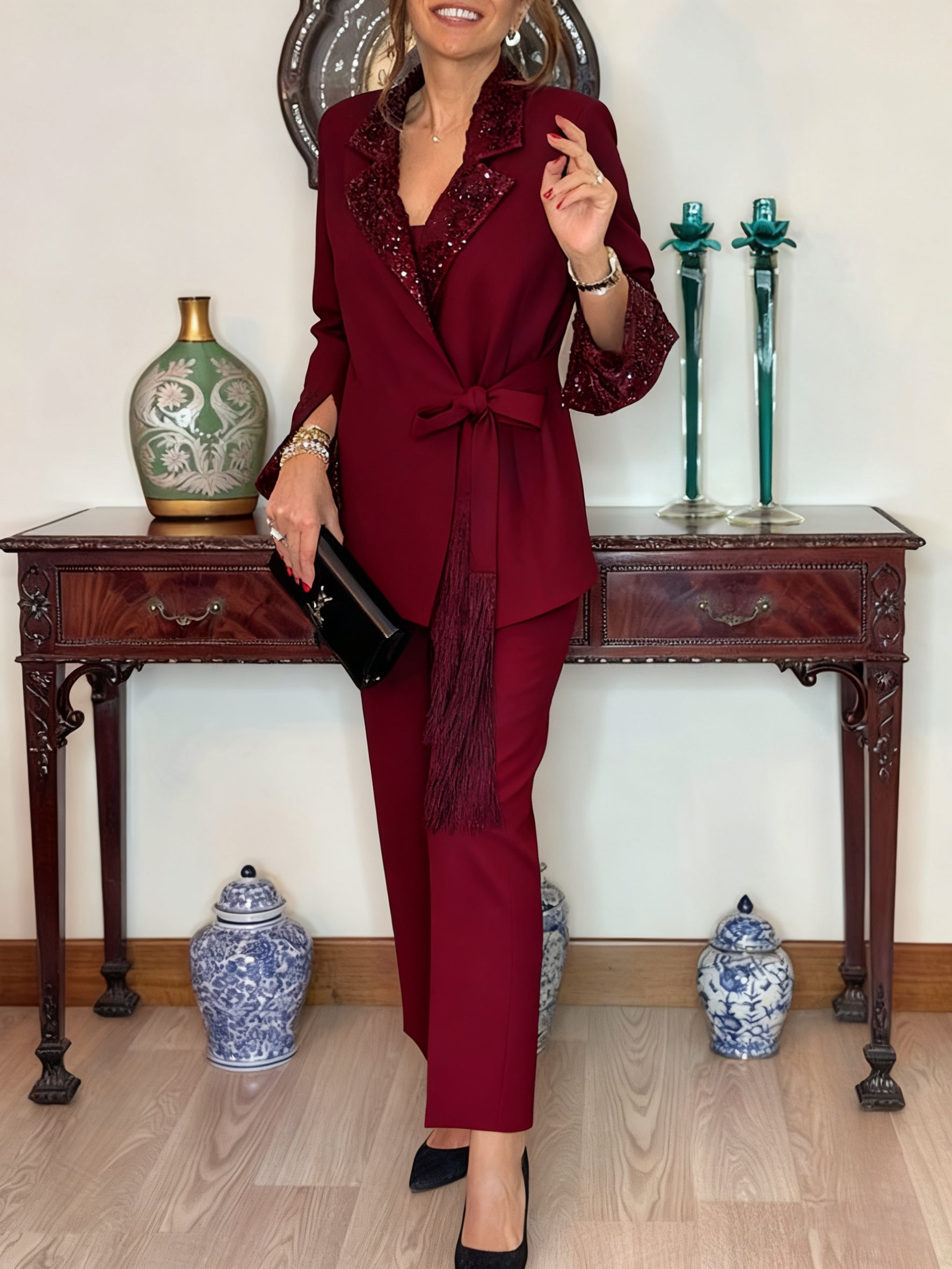 Dorinelle - Ensemble Chic Blazer et Pantalon à Sequins