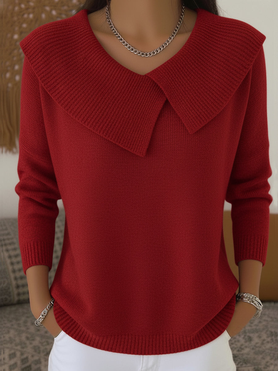 Faylorae - Pull Hivernal Élégant pour Femme avec Col à Revers et Motif Festif