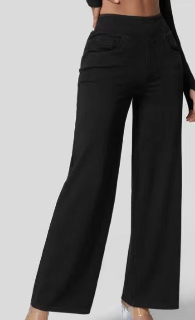 Ruvessa - Jean femme taille haute jambe large très extensible coupe moderne