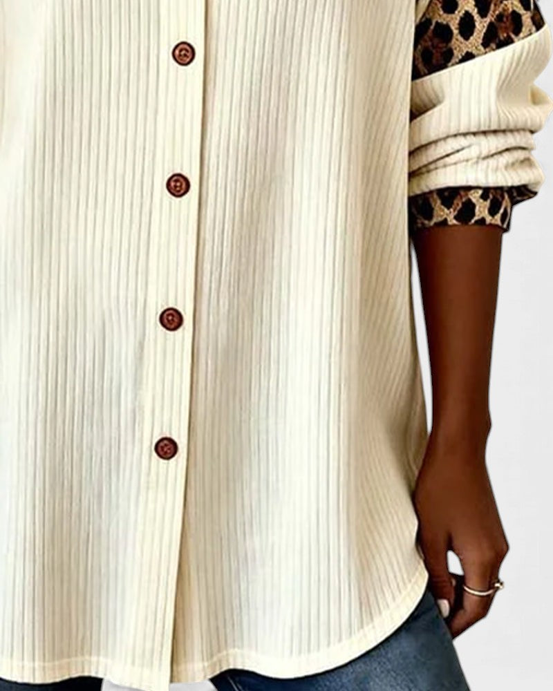 Oralynesse - Chemise Boutonnée Bicolore à Détails Léopard