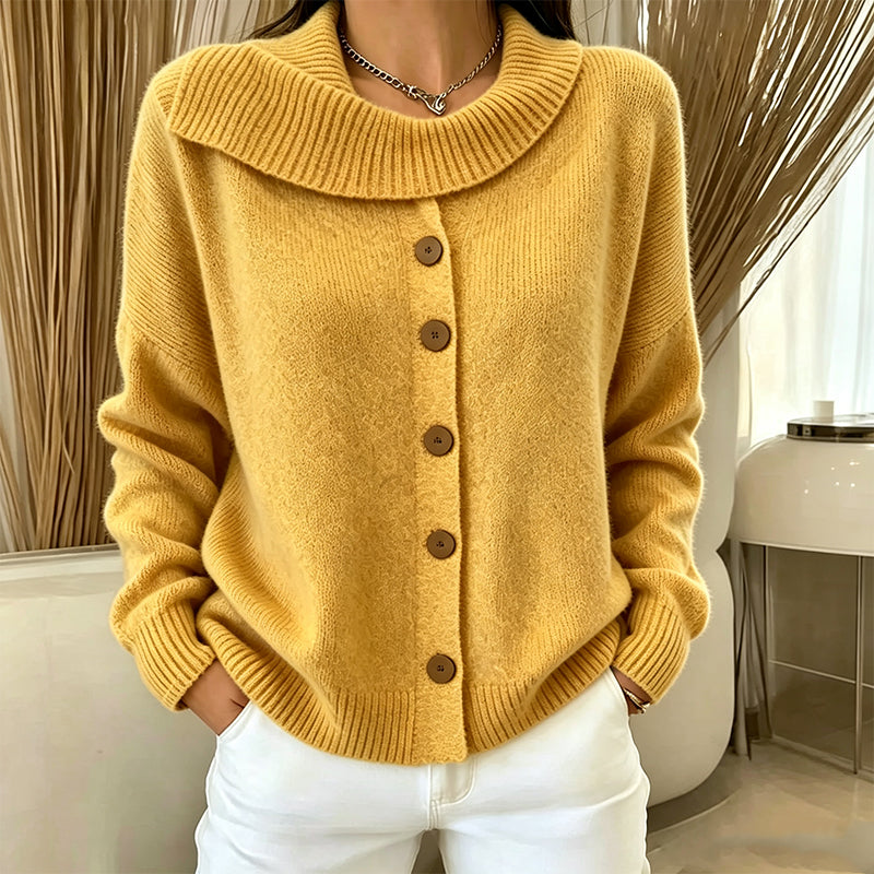 Cornelia - Women's Knitted Cardigan with Irregular Collar and Buttons