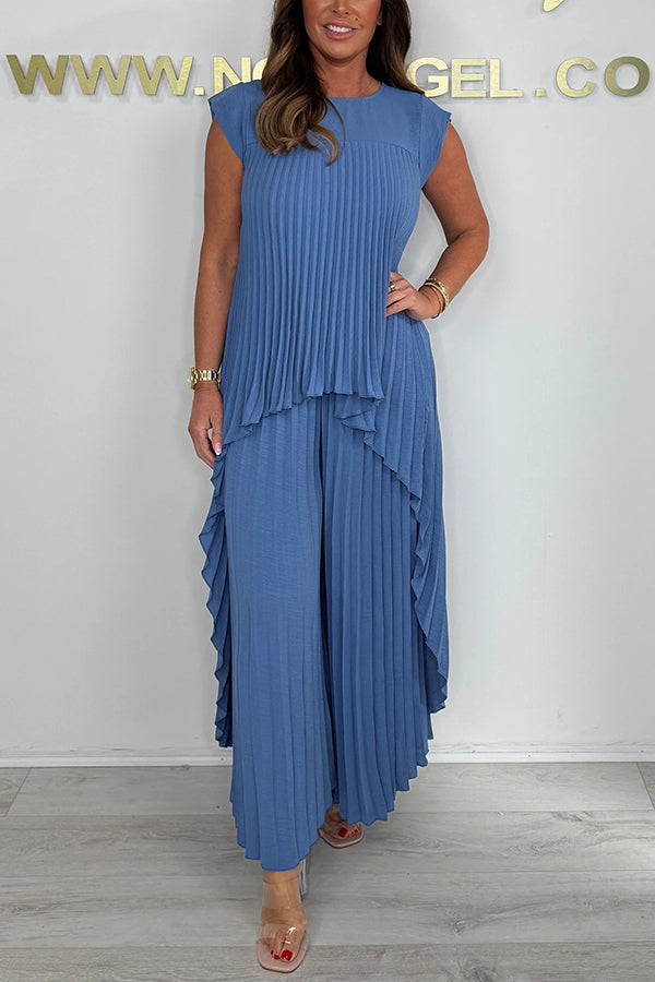 Nelia - Ensemble Décontracté avec Top Midi à Manches Courtes et Pantalon à Taille Élastique