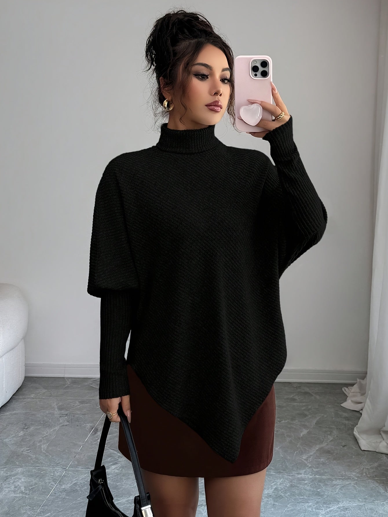 Ilyssa - Pull Asymétrique Col Montant Élégance Moderne