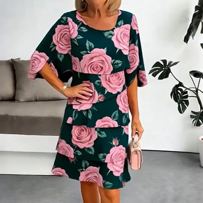 Qyvelle - Robe Femme Imprimé Floral Coupe Ample Manches Fluides Style Élégant