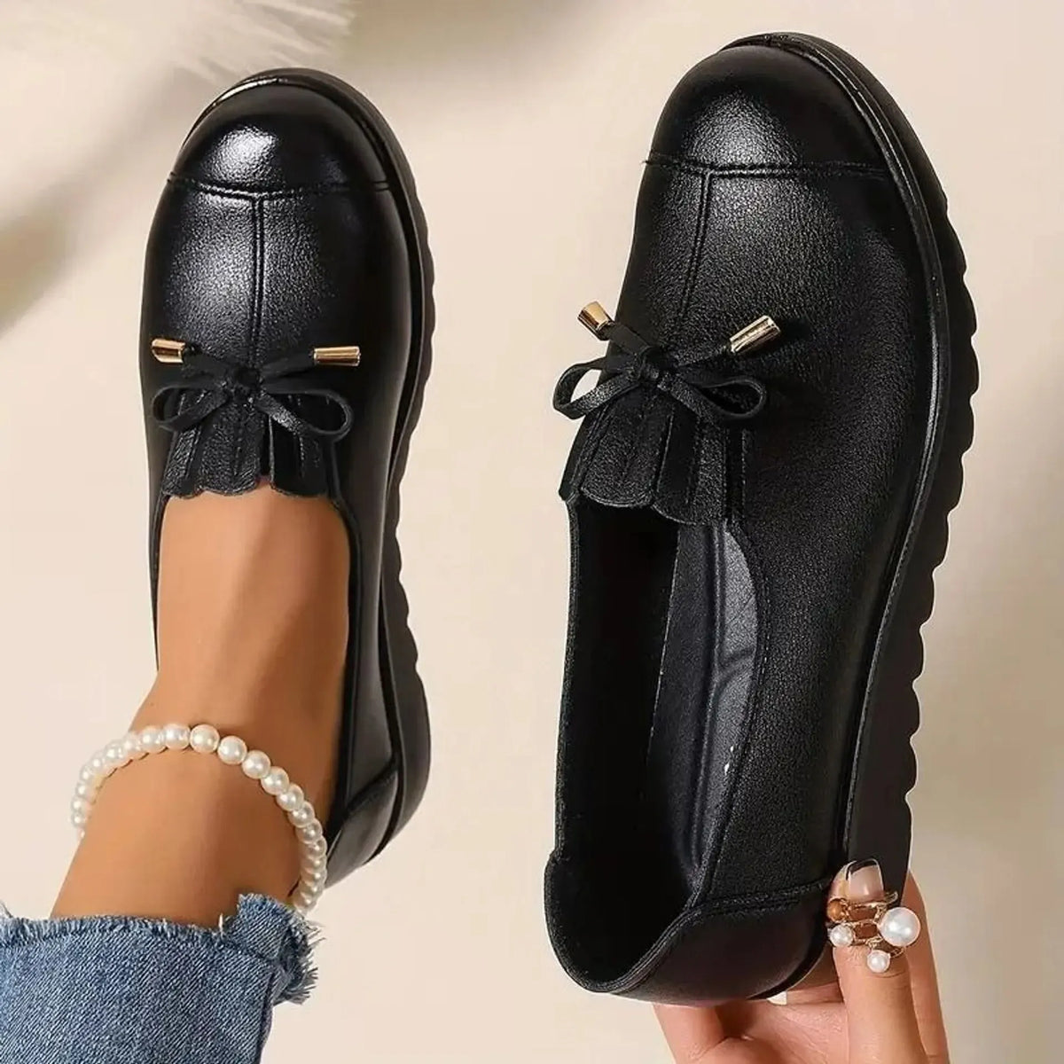 Nieske - Mocassins Femme Confortables à Enfiler avec Nœud et Semelle Plateforme