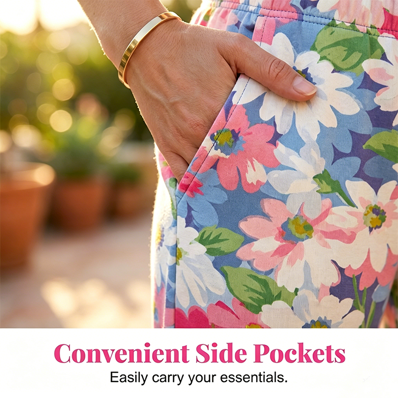 Marovelle - Pantalon femme fleuri avec taille ajustable et poches
