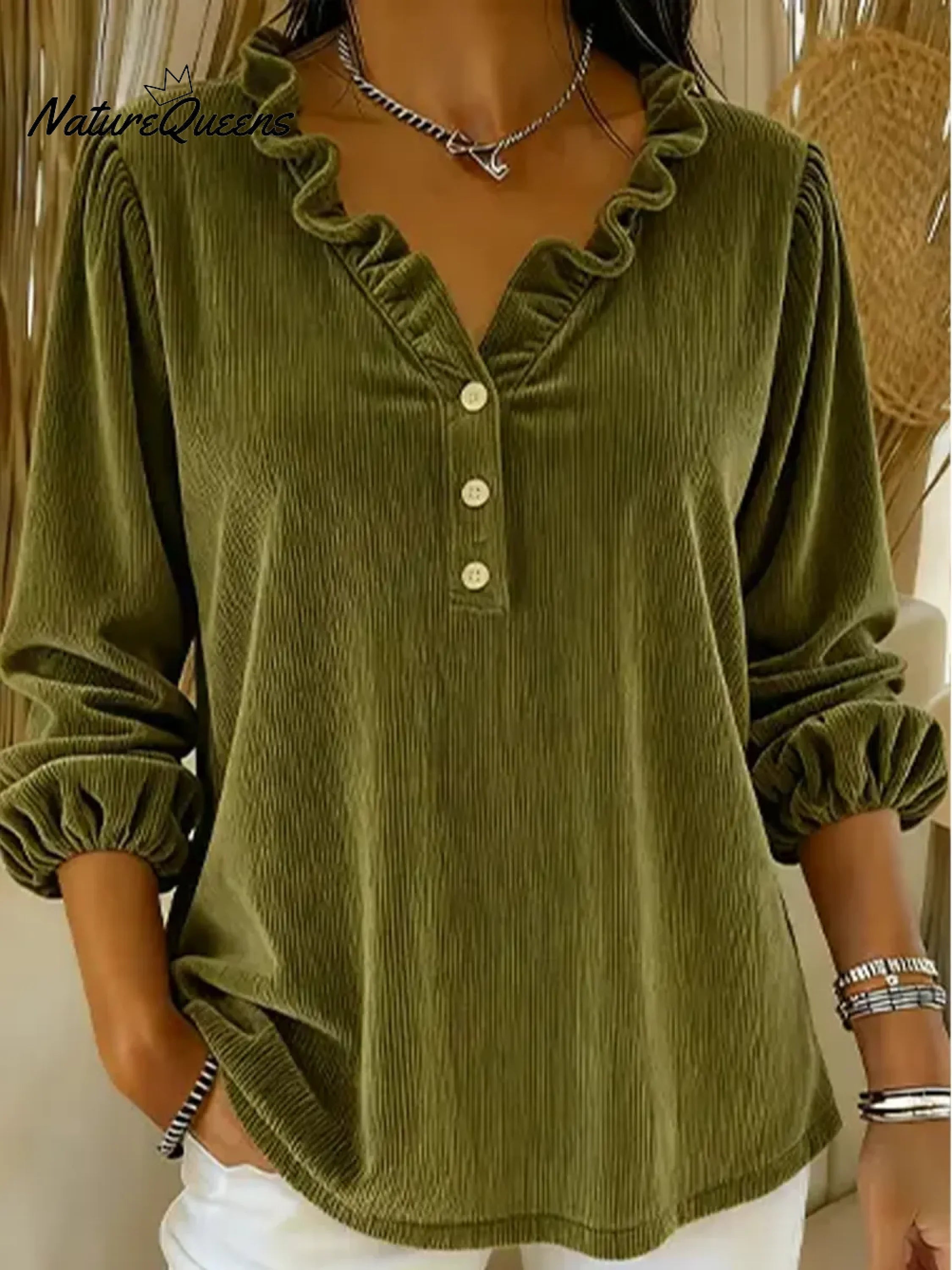 Jovellina - Chemise Côtelée à Col Volanté