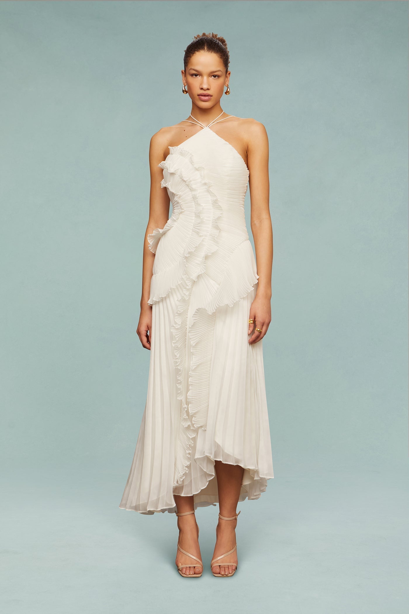 Bravielle - Robe longue femme plissée avec volants asymétriques élégants