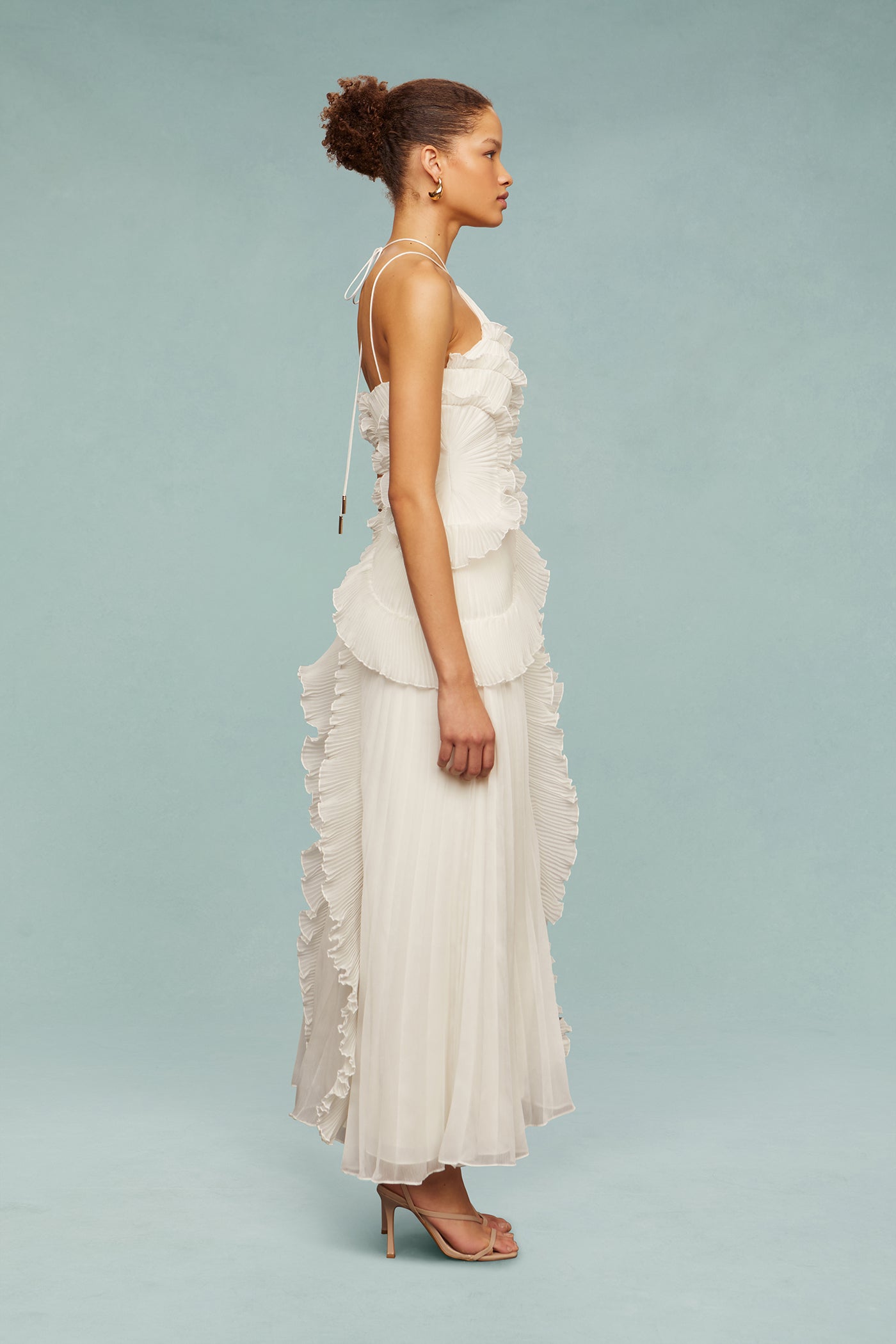 Bravielle - Robe longue femme plissée avec volants asymétriques élégants