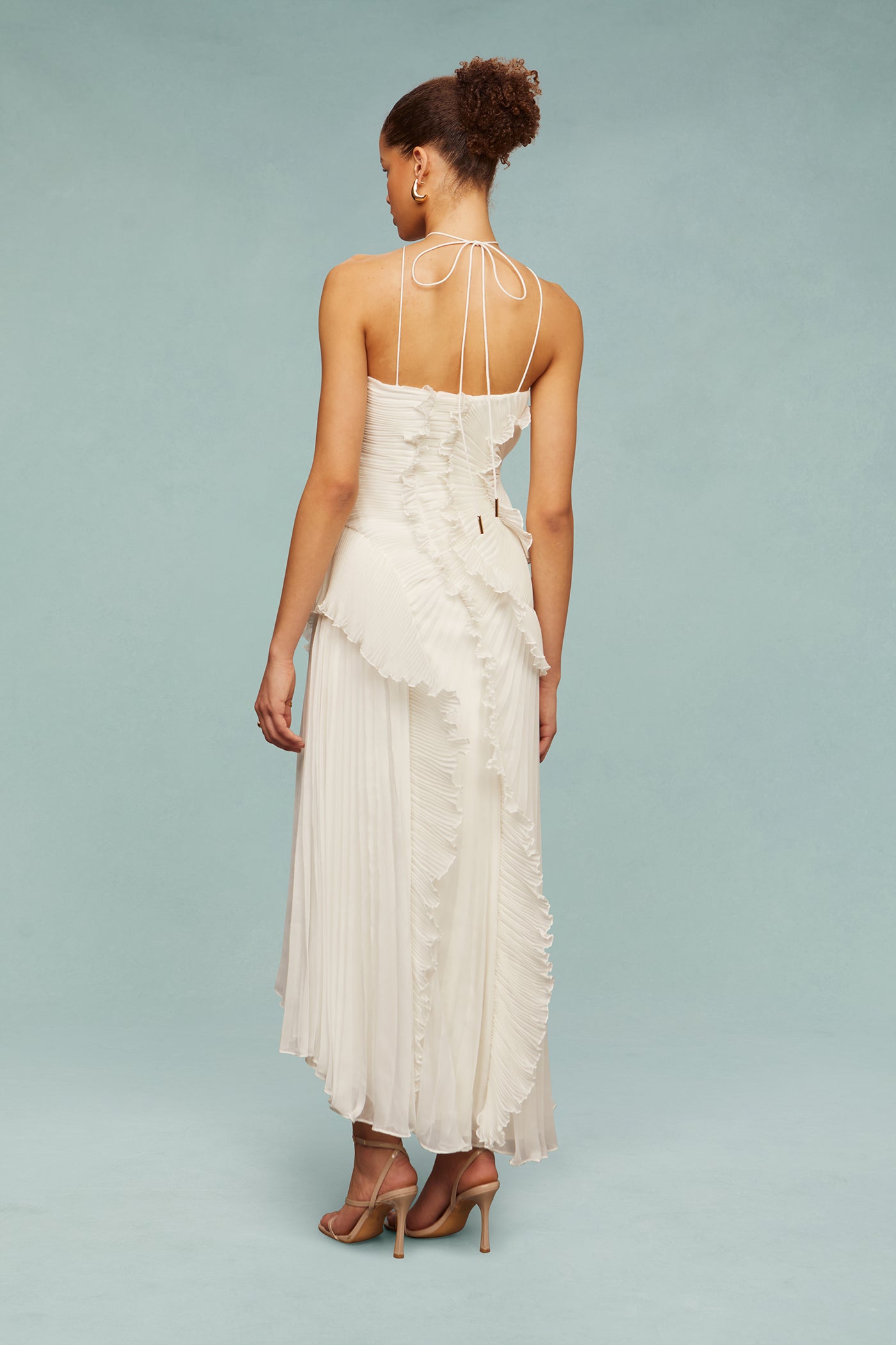 Bravielle - Robe longue femme plissée avec volants asymétriques élégants