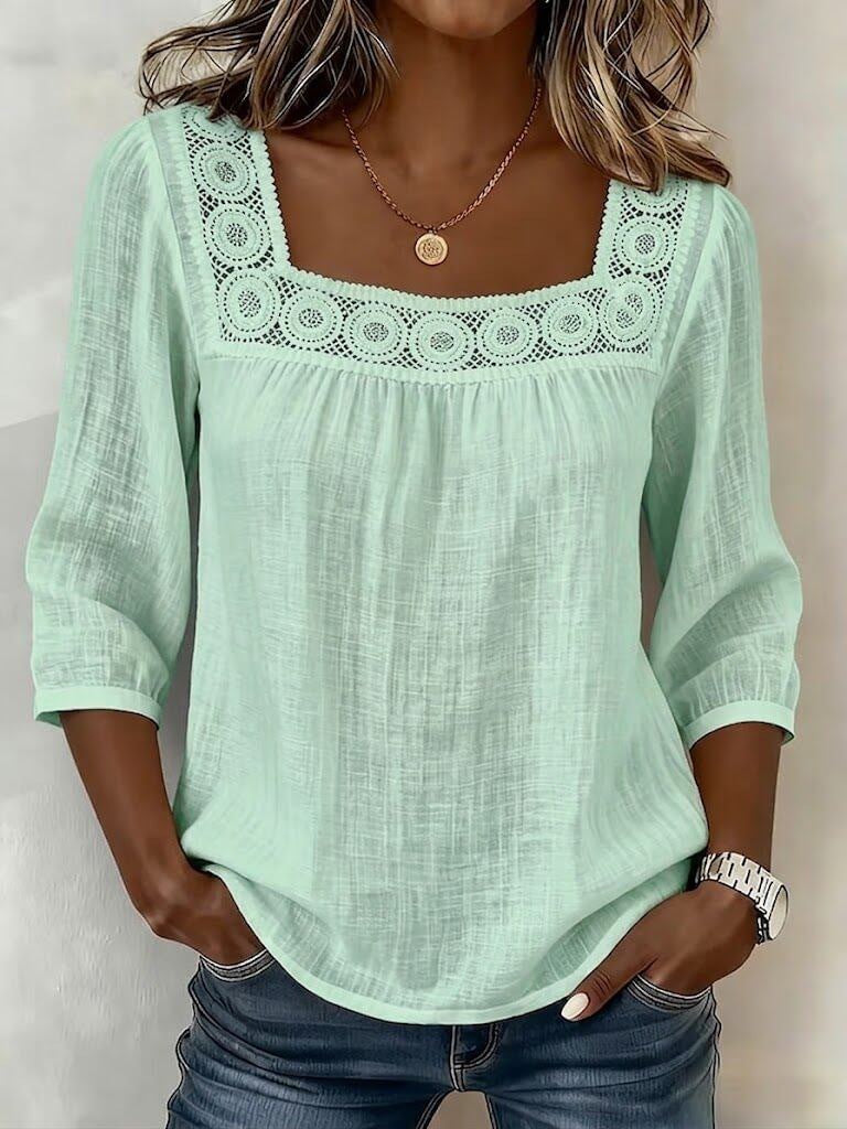 Myzaria - Blouse femme à décolleté carré avec dentelle élégante