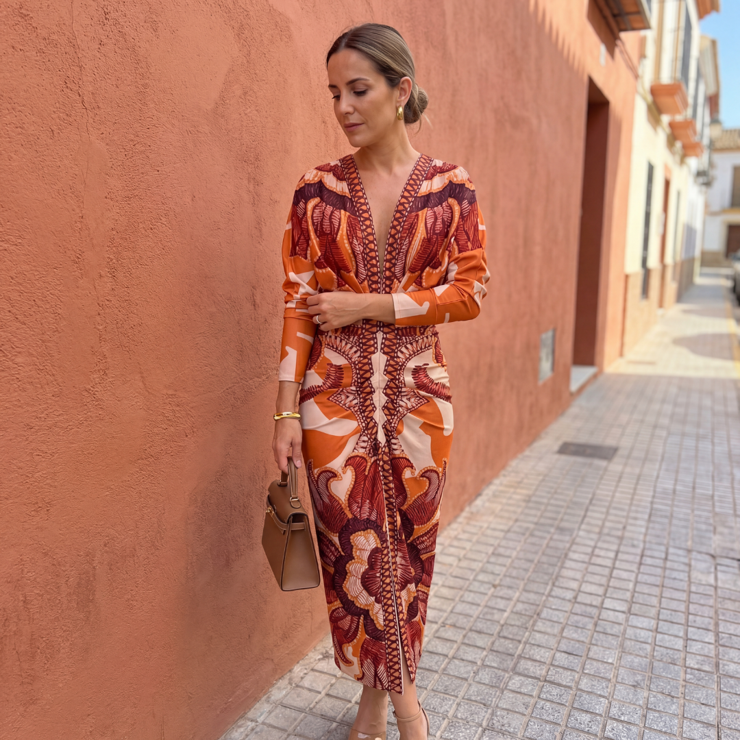Isadora - Robe Maxi Femme Fluide Décolleté V Coupe Croisée Taille Ajustée Élégante