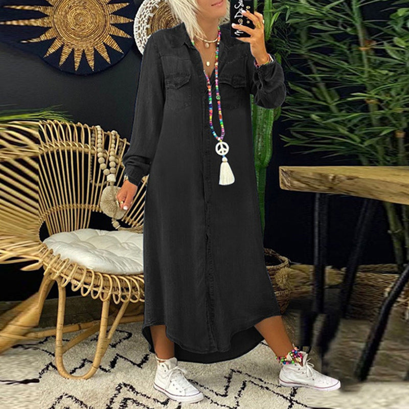 Terenza - Robe maxi à manches longues en denim