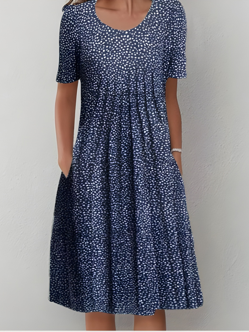 Aurexia - Robe Femme Florale Plissée Manches Courtes Coupe Fluide Élégante