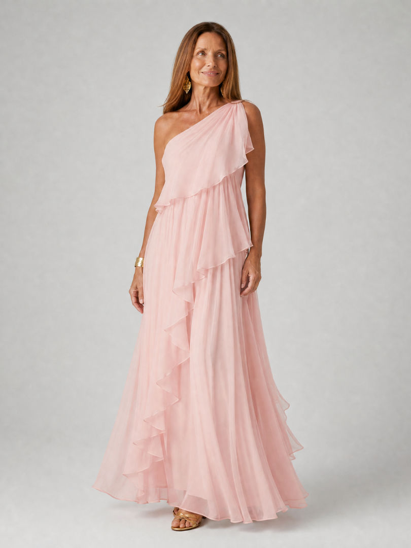 Zeline - Robe maxi verte asymétrique à volants
