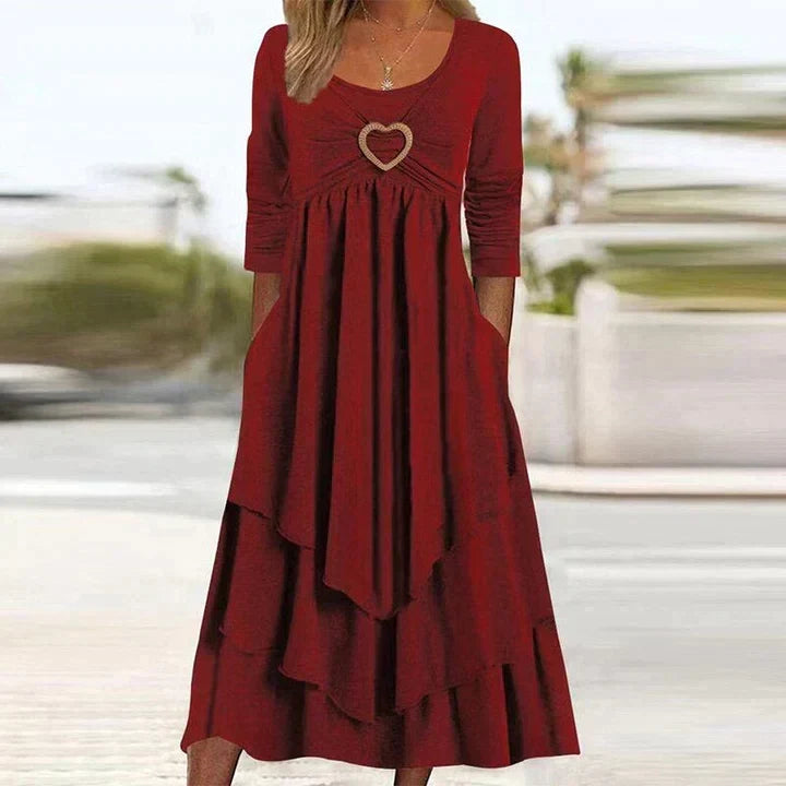 Joline - Robe midi femme superposée avec détail cœur