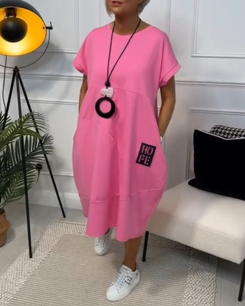 Marie - Robe Décontractée à Manches Courtes avec Imprimé Lettre pour Femme