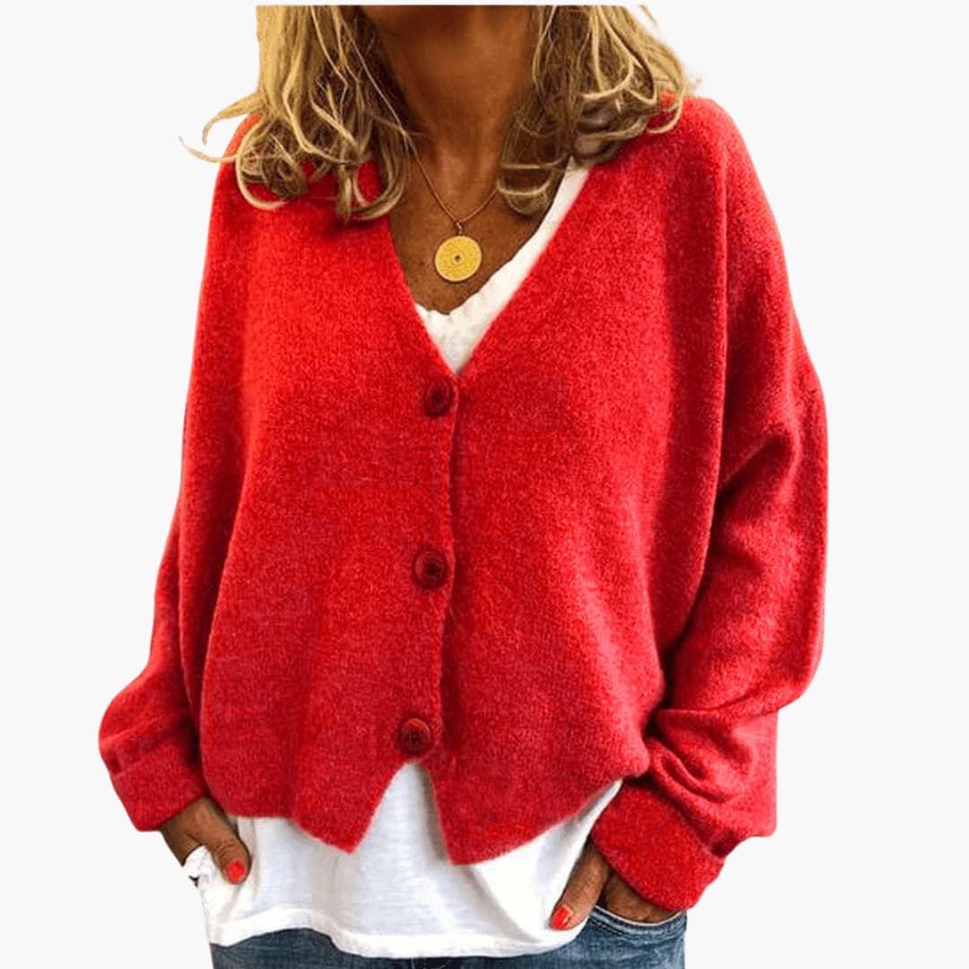 Sixtine - Cardigan femme tricoté boutonné à coupe décontractée douce
