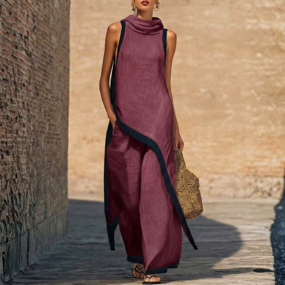 Brinelia - Ensemble femme en lin et coton avec tunique asymétrique