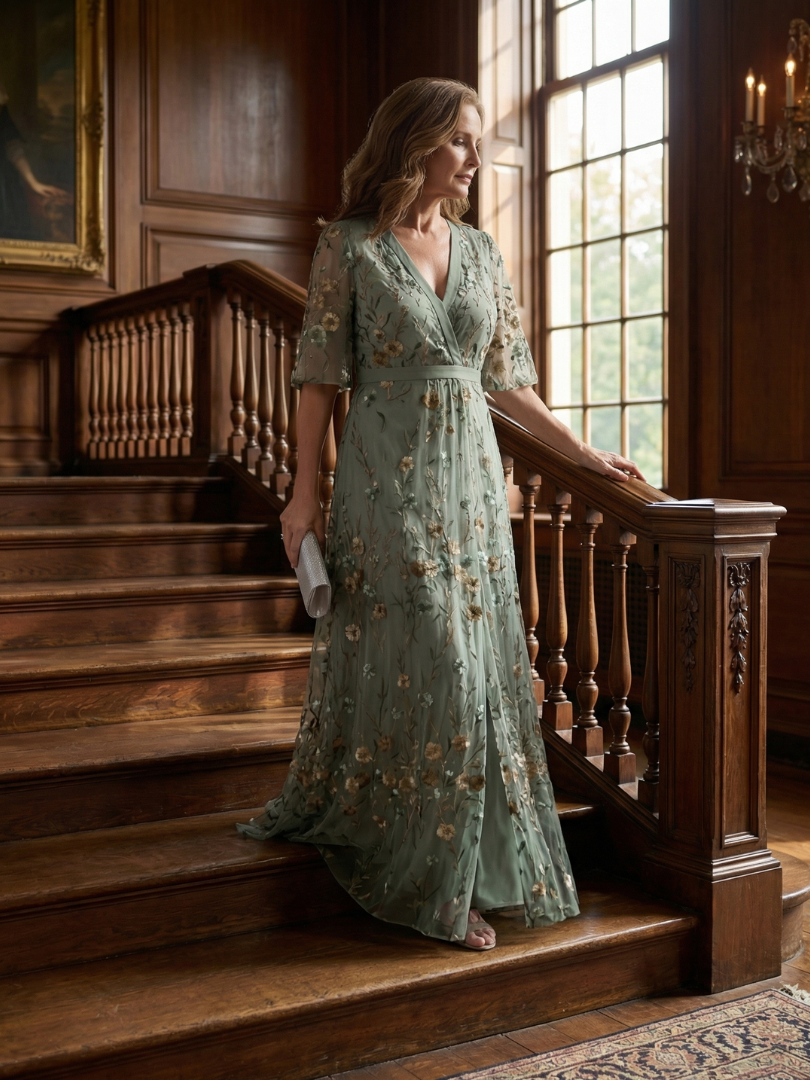 Eulalie - Robe longue femme fleurie avec col cache-cœur