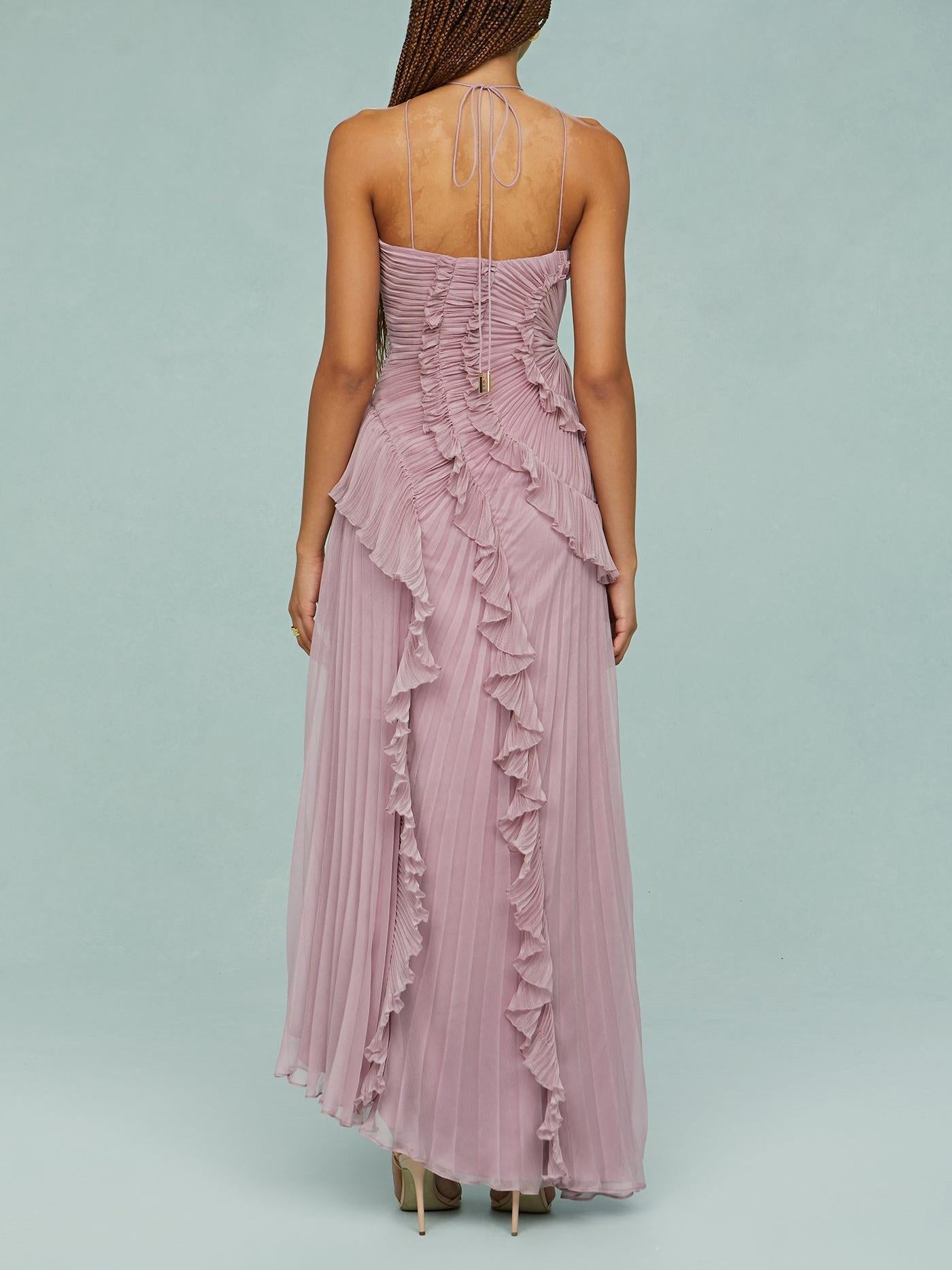 Bravielle - Robe longue femme plissée avec volants asymétriques élégants
