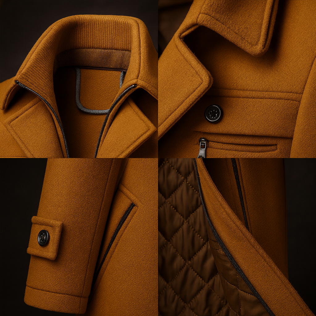 Marcus - Men's wool coat with stand-up collar and quilted lining