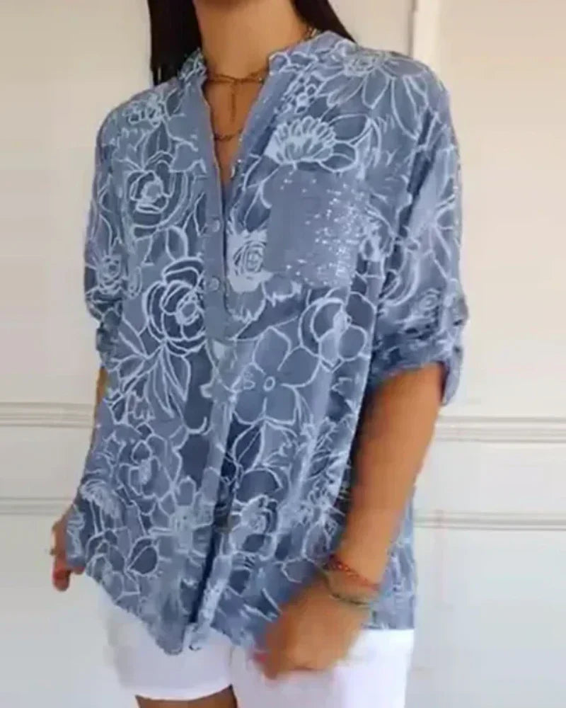 Gavira - Blouse Florale Élégante à Poche Décorative