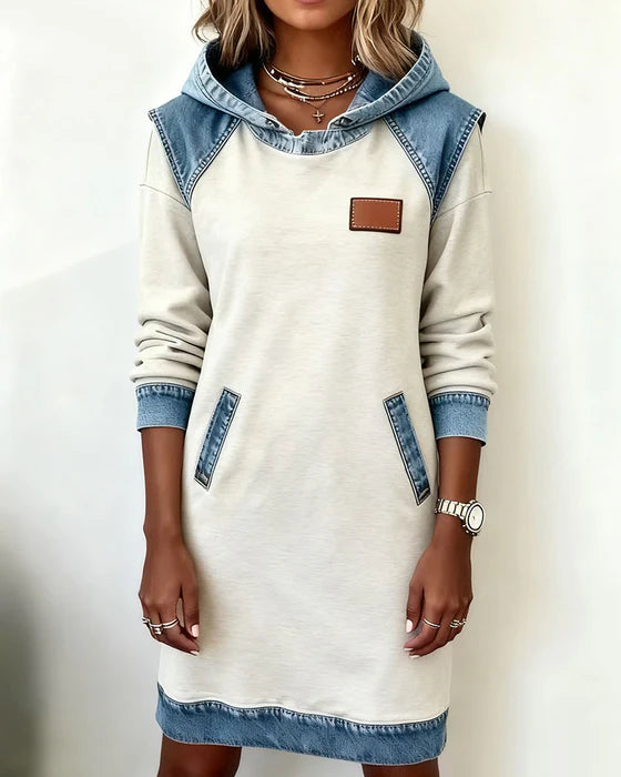 Lunariae - Robe casual à capuche style contrasté