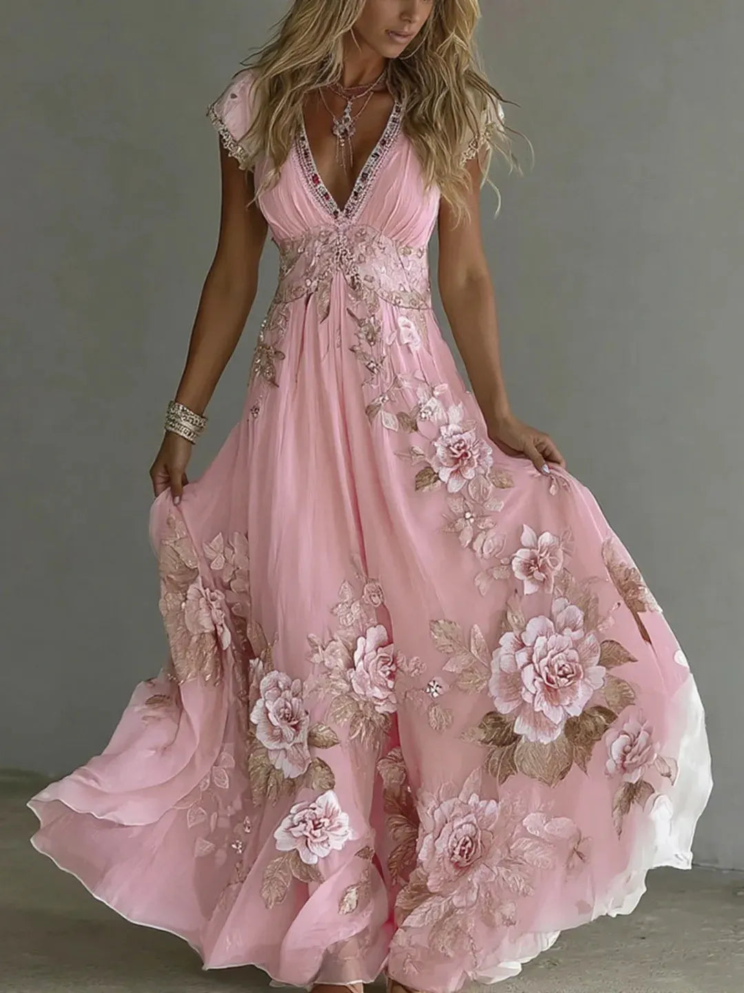 Noemiya - Robe longue femme en chiffon avec dentelle brodée