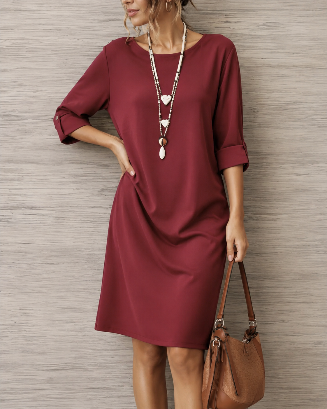 Natascha - Robe tunique femme à col rond avec poches pratiques