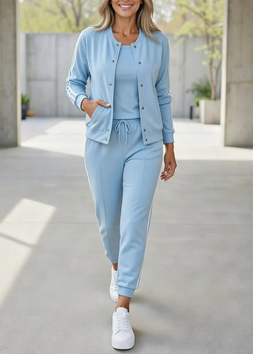 Quenith - Ensemble Femme 3 Pièces Sport Chic Veste Pantalon Rayures Élégantes