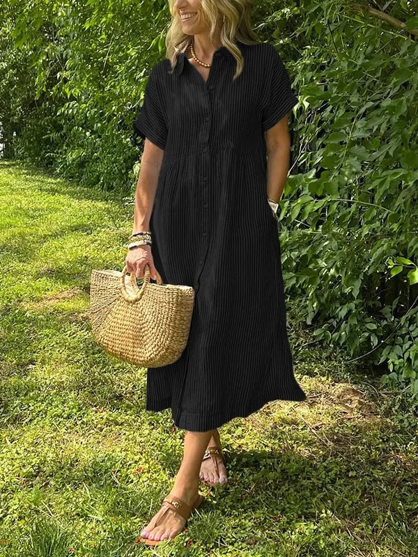Melania - Robe chemise rayée avec revers et boutons | Avec poches fonctionnelles