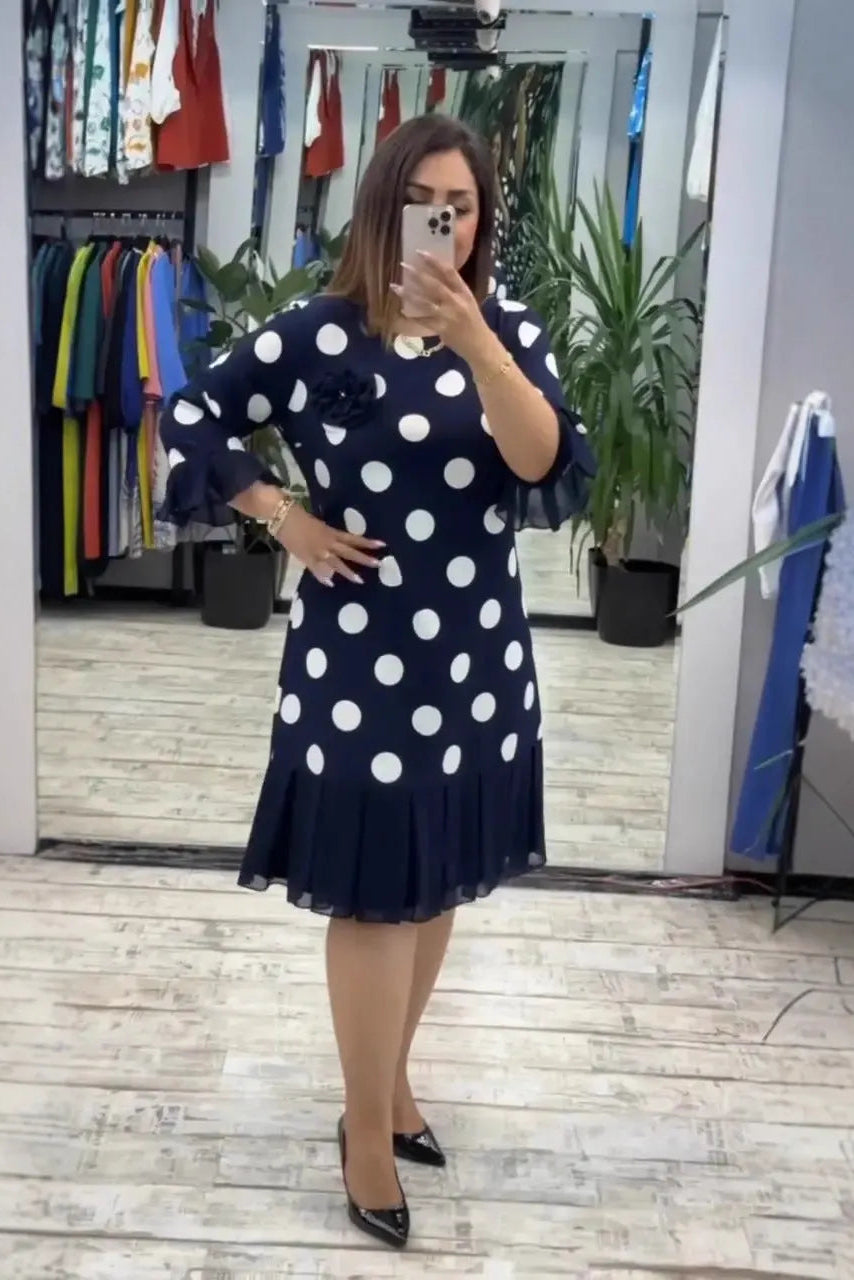 Manouk - Robe femme à pois avec jupe plissée élégante