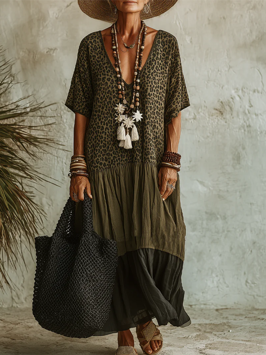 Syverelle - Robe Midi Bohème Léopard en Coton Fluide