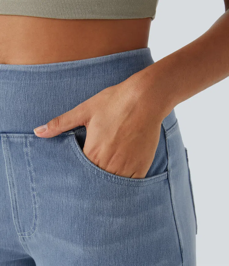 Ruvessa - Jean femme taille haute jambe large très extensible coupe moderne